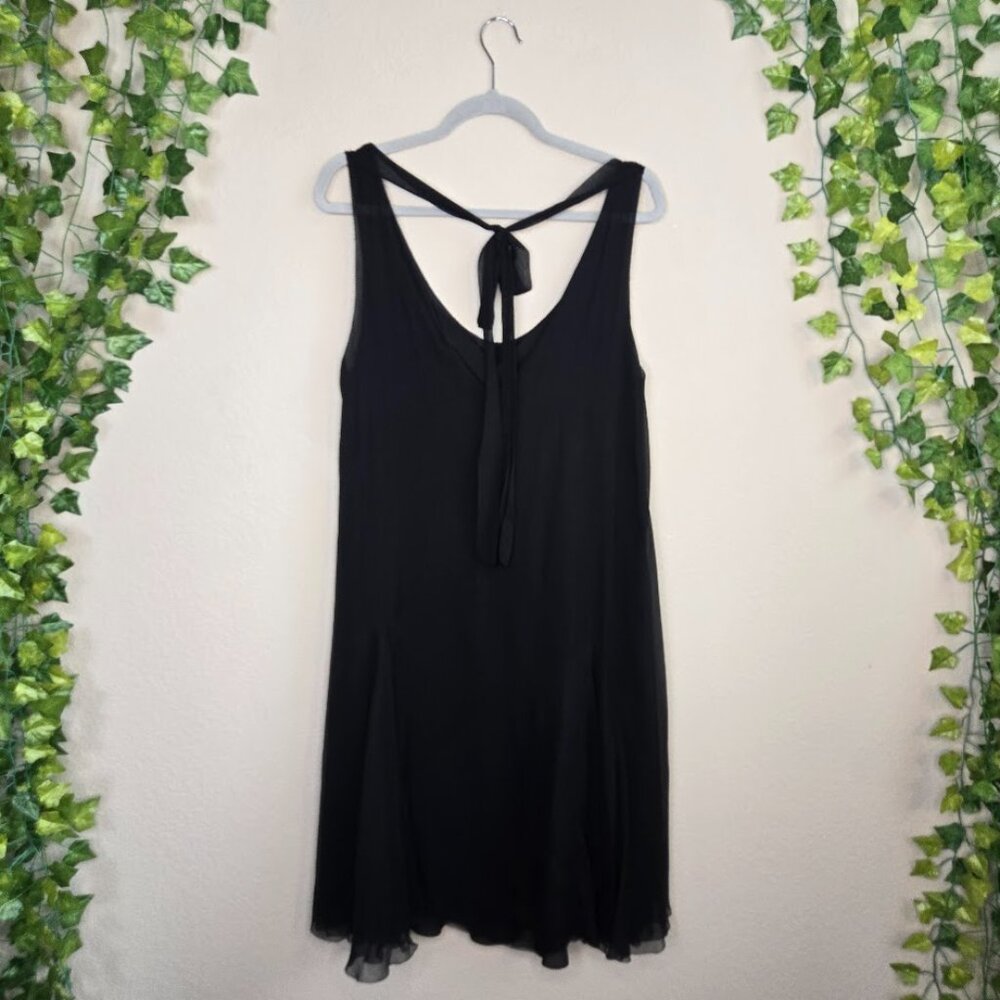 NWT Polo Ralph Lauren Black Sheer 100% Silk Overlay Dress w/ Tie Open Back Sz 10 - Picture 2 of 8